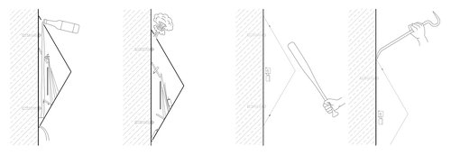 Sectional drawings showing various attack scenarios on the letterbox.